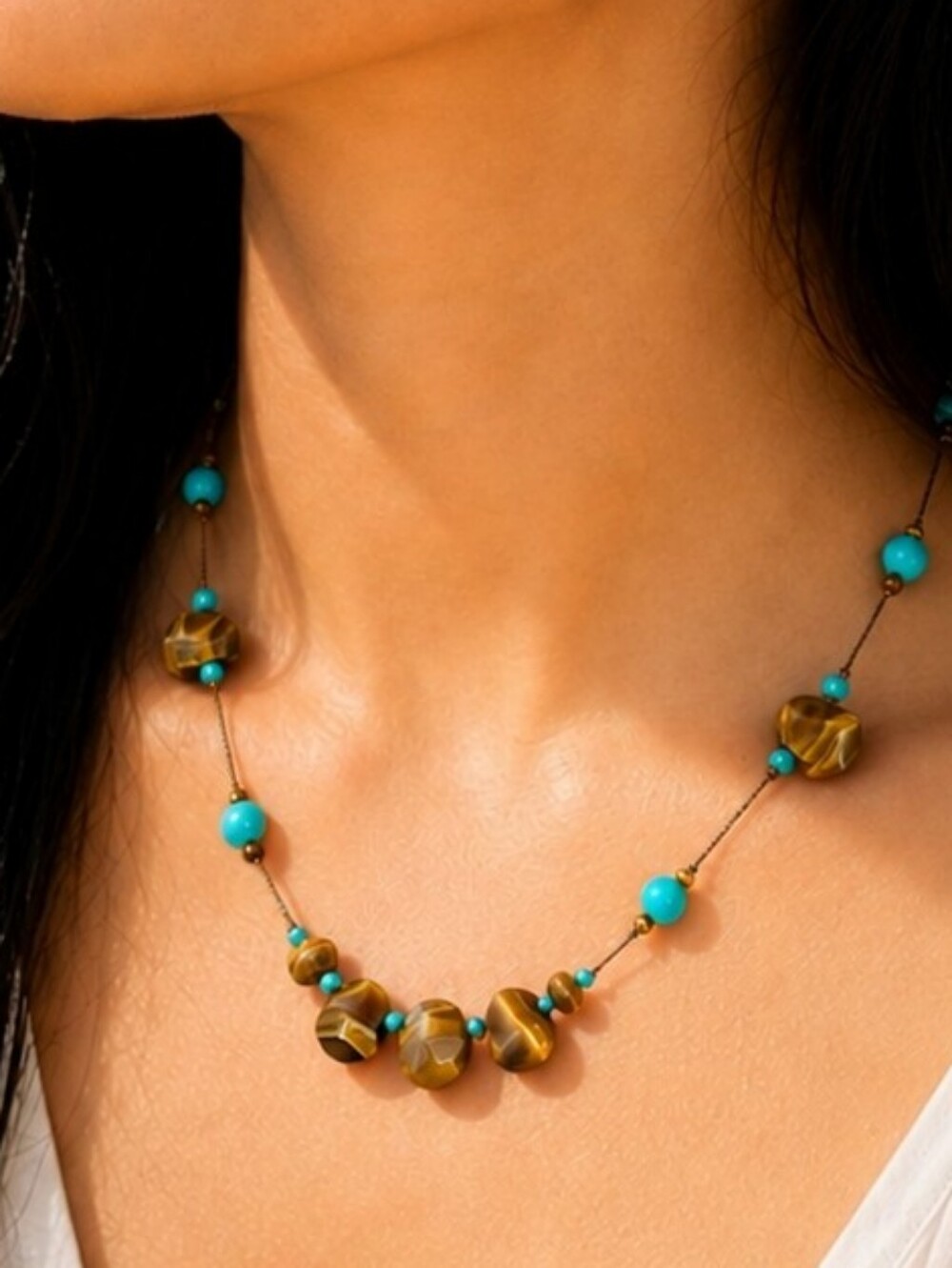 🪬Turquoise & Tiger's Eye Necklace Protection & Tranquility